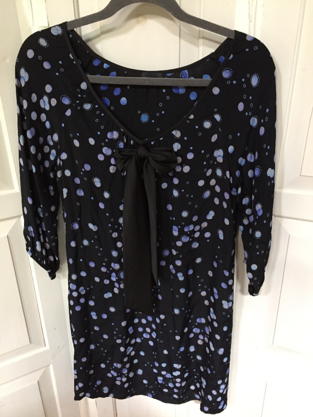 wren Black Mini Dress with Blue Dot Print